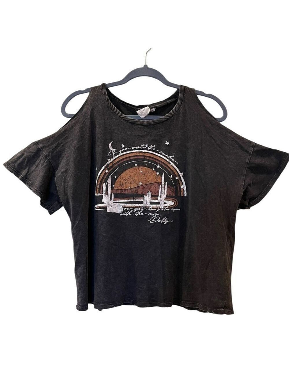 White Crow Women's Rainbow Cold Shoulder Short Sleeve Graphic Tee Size: Small